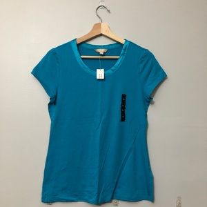 Banana Republic Blue T-Shirt with Satin Neckline
